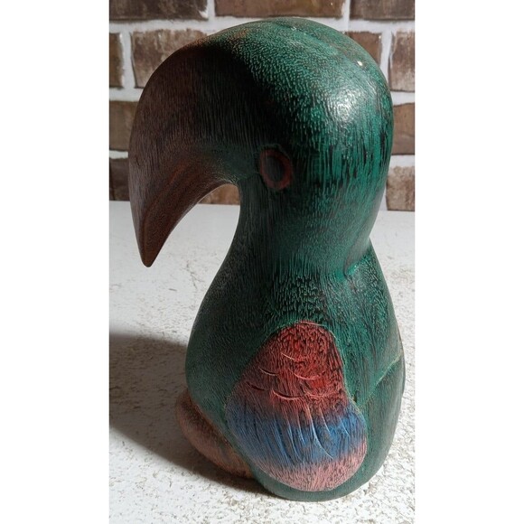 Vintage Wood Carved Toucan Bird Statue Hand Painted Made in Thailand AMP Company - Picture 7 of 12